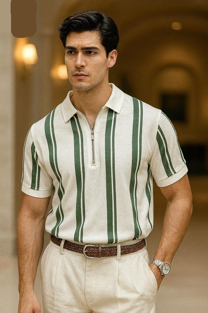 Printed Zipped Polo T-Shirt