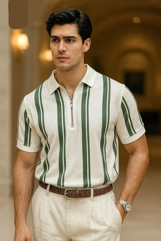 Printed Zipped Polo T-Shirt