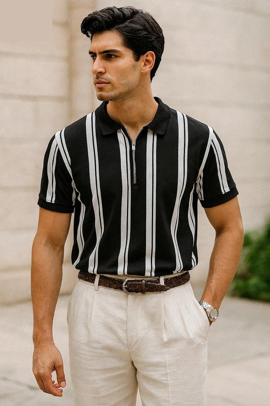 Printed Zipped Polo T-Shirt